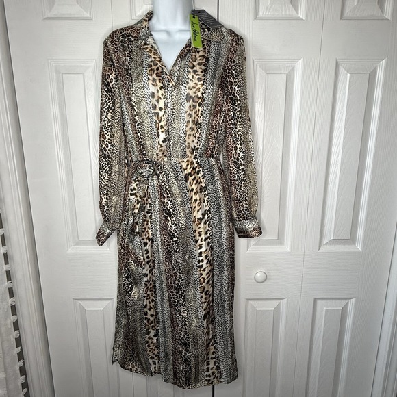 Sam Edelman Size 2 Leopard Cheetah Print Dress Long Sleeve Sash Belt‎ NWT$168 - Picture 1 of 14